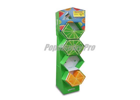 Verde del espectador de pie de la exhibición del tejido de Kleenex del impacto con 4 estantes del hexágono