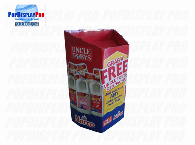 Temporary Cardboard Dump Bins Flat Pakced For Fresh Milk Uncle Tobys